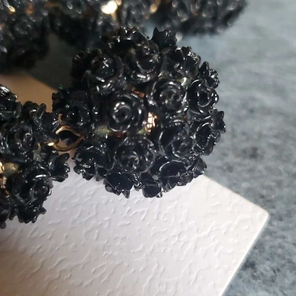 Black Rose Goldtone Chandelier Earrings